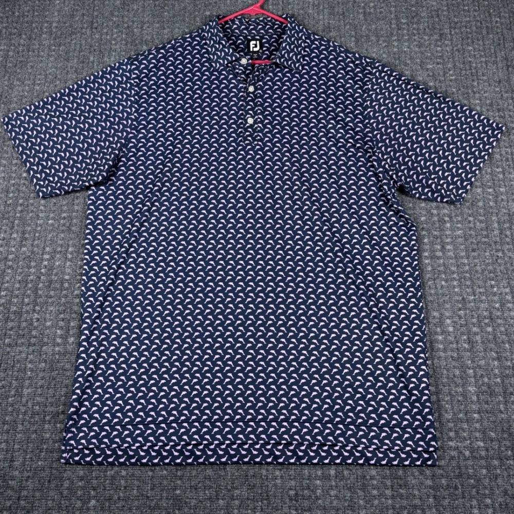 FootJoy Performance Golf Polo Dolphin Print XL Navy Blue Pink Short Sleeve